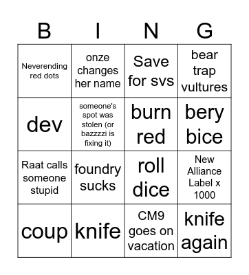 MOR chat bingo Card