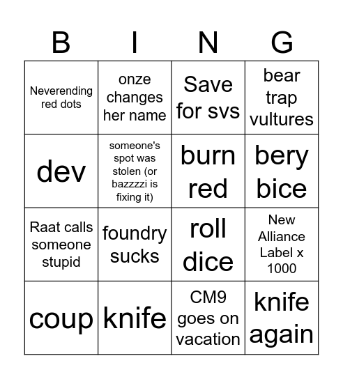 MOR chat bingo Card