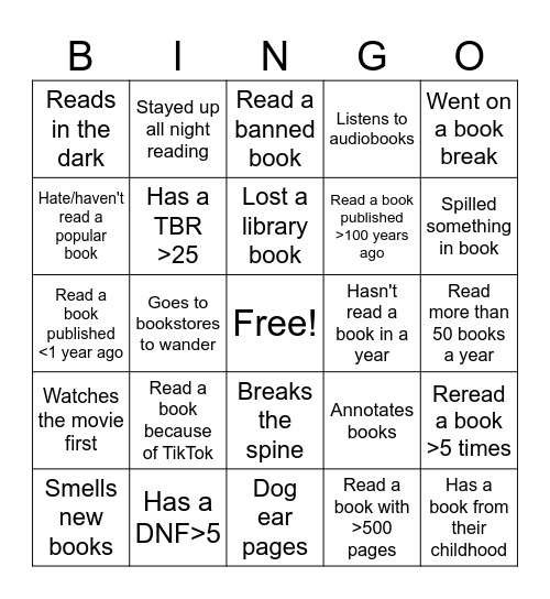 Book Bingo Card