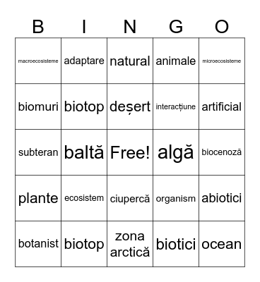 Ecosistemul - biotop și biocenoză Bingo Card