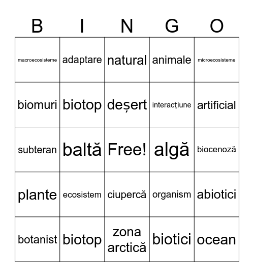 Ecosistemul - biotop și biocenoză Bingo Card