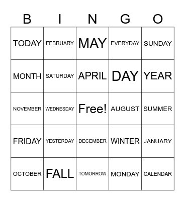 ASL CALENDAR BINGO Card
