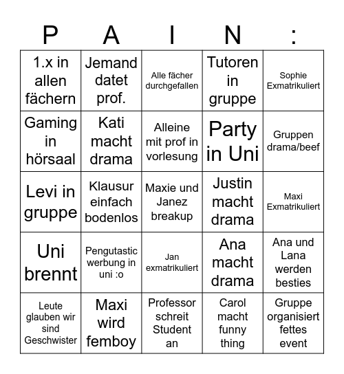 2. Semester Bingo Card