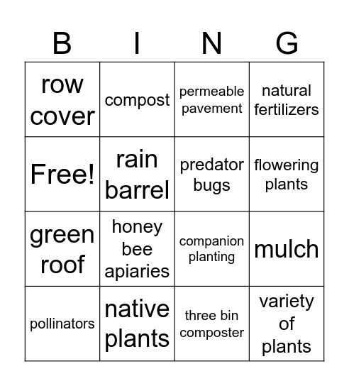 EA Organic Garden Bingo Card