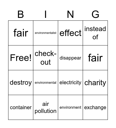 OUR GREENER WORLD Bingo Card