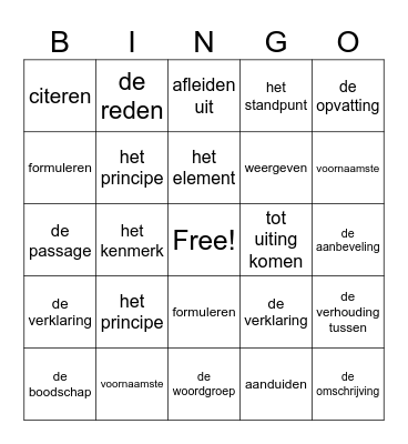 Examenwoorden Bingo Card