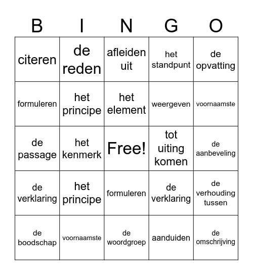 Examenwoorden Bingo Card