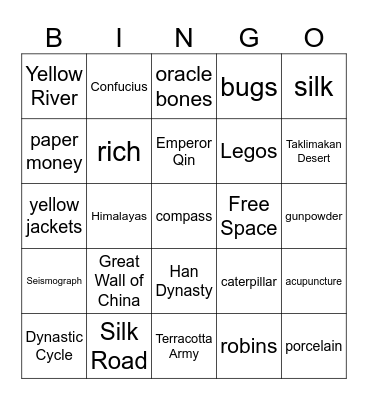 (23-24) Ancient China Bingo Card