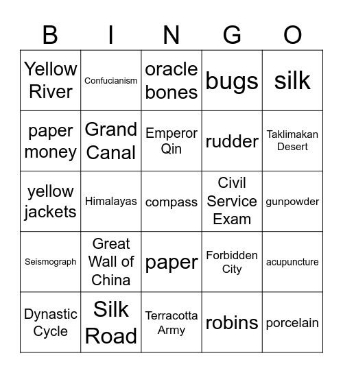 (23-24) Ancient China Bingo Card