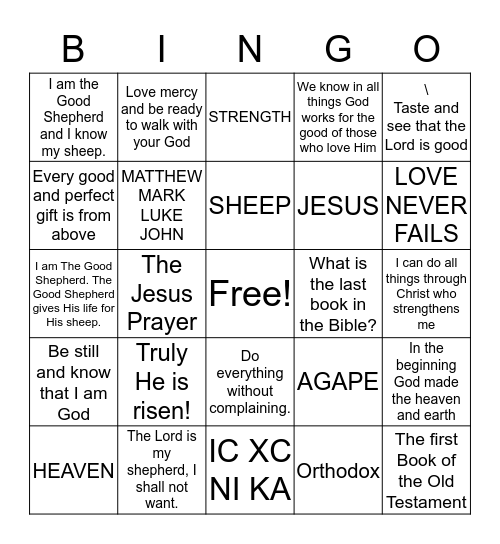 The Good Shepherd  Bingo Card