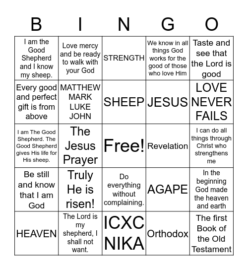 The Good Shepherd  Bingo Card