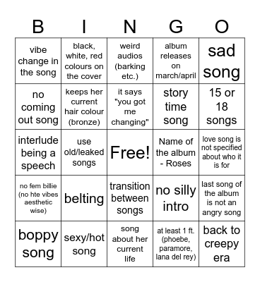 billie eilish 2024 album bingo Card