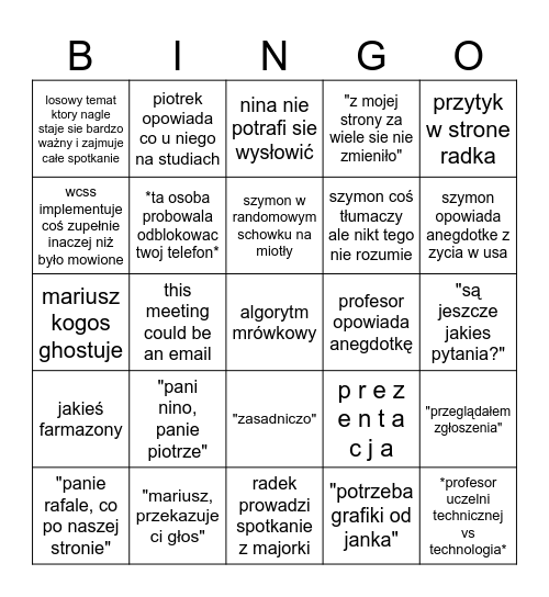 optimologic bingo Card