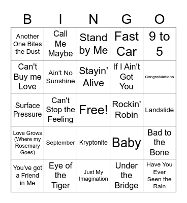 Music Bingo Card