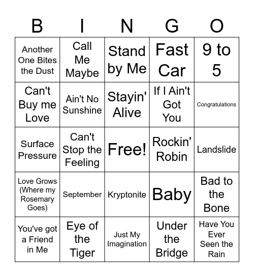 Music Bingo Card