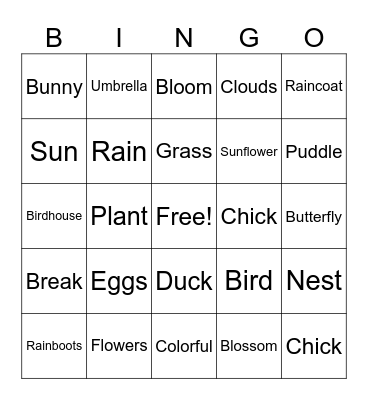 Spring Bingo Card