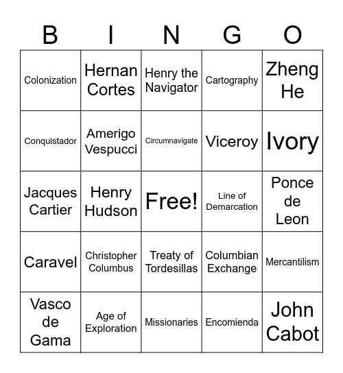 Exploration Bingo Card