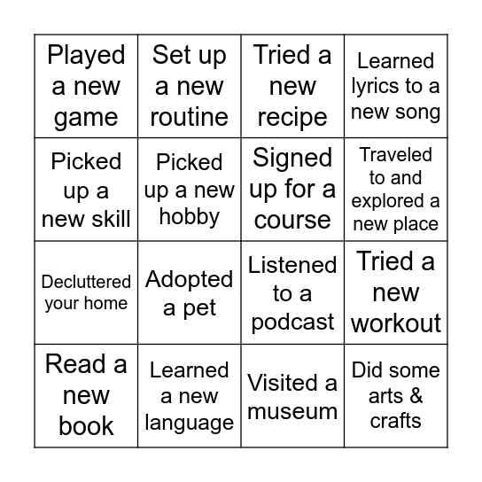 Learner's Bingo Card