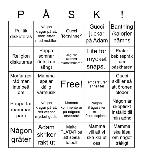 Påskbingo Card