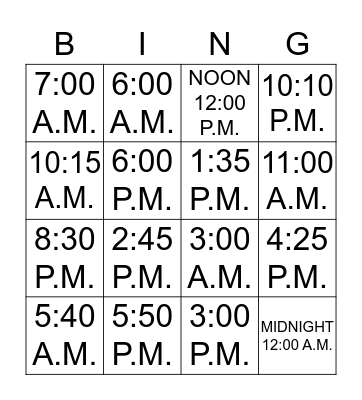 TIME Bingo Card