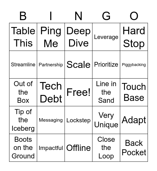 Office Buzz Phrase Bingo Card