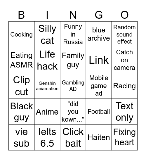 Reels Bingo Card