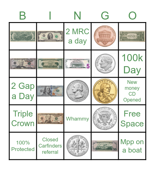 MONEY BINGO Card