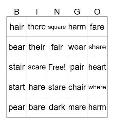 Blends/Digraphs Bingo Card