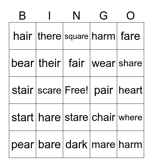 Blends/Digraphs Bingo Card