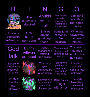 Into the unknown ep.1 Bingo Card