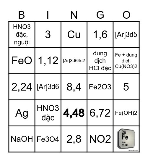 SẮT VÀ HỢP CHẤT Bingo Card