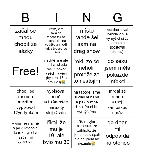 lucie "dating" life bingo Card