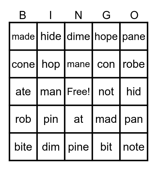 CVC/CVCe Bingo Card