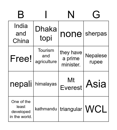 Nepali Bingo Card