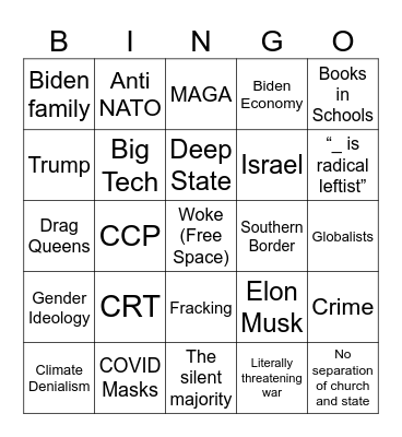 GOP debate Bingo Card