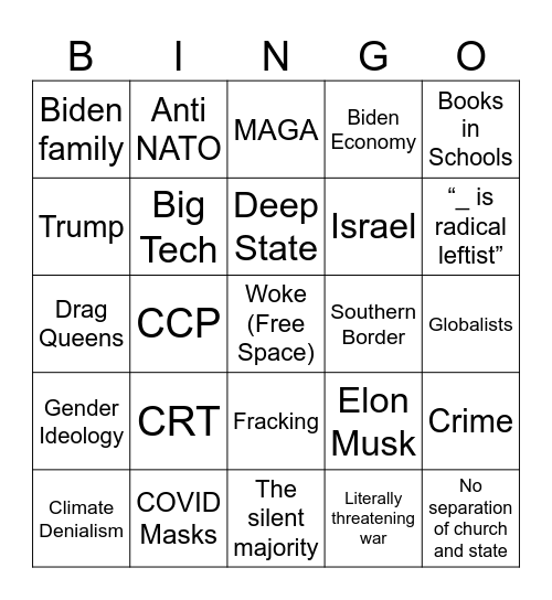 GOP debate Bingo Card