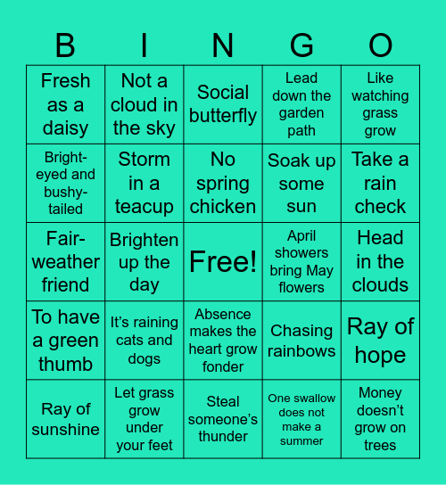 UA Spring Bingo Card