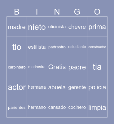 La Familia Bingo Card
