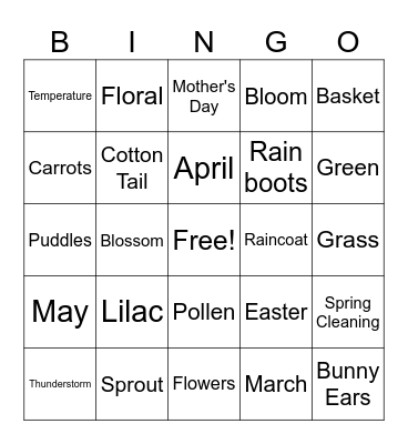 Easter/Spring Words Bingo Card