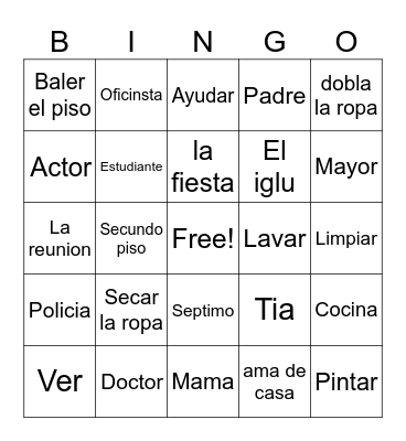 Spanish words mix Bingo Card