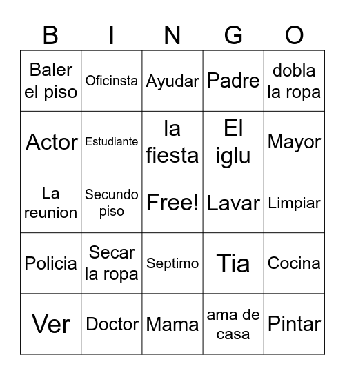 Spanish words mix Bingo Card