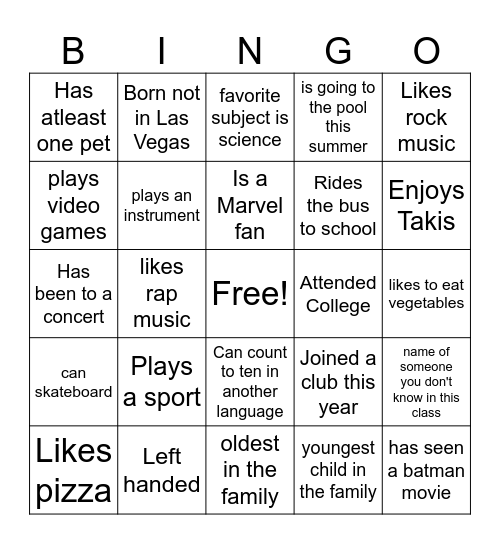 Untitled Bingo Card