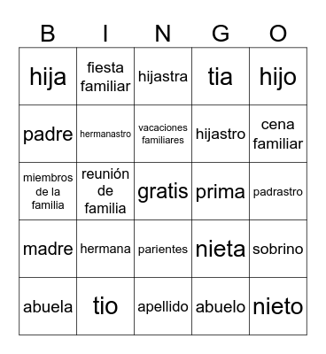 La Familia Bingo Card