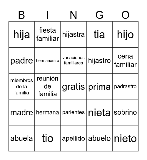 La Familia Bingo Card