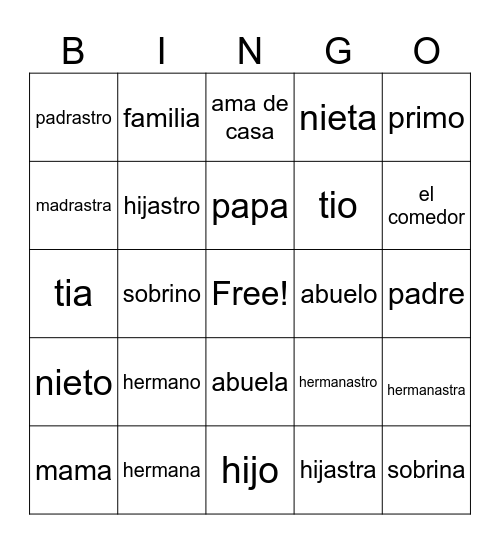espanish el family el bingonio Bingo Card