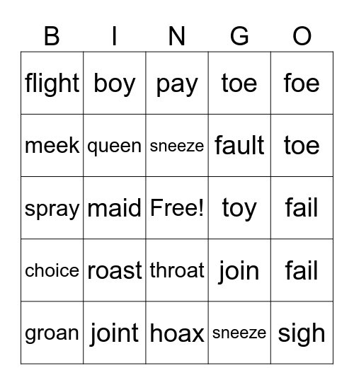Predicable Vowel Teams Bingo Card