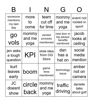 Steff's last community meeting Bingo Card