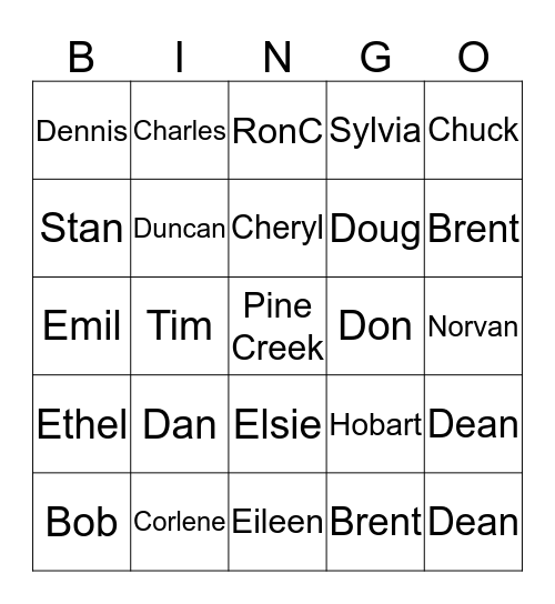 Pine Creek Bingo Card