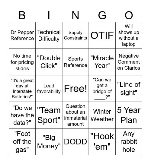 QBR Bingo Card