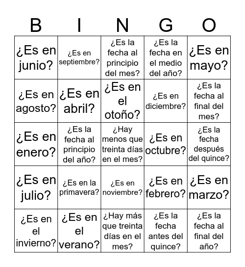 ¿Cuándo es su cumpleaños? Bingo Card